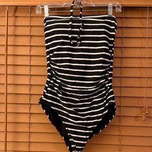 Kona Sol Black and White Striped One Piece Swimsuit